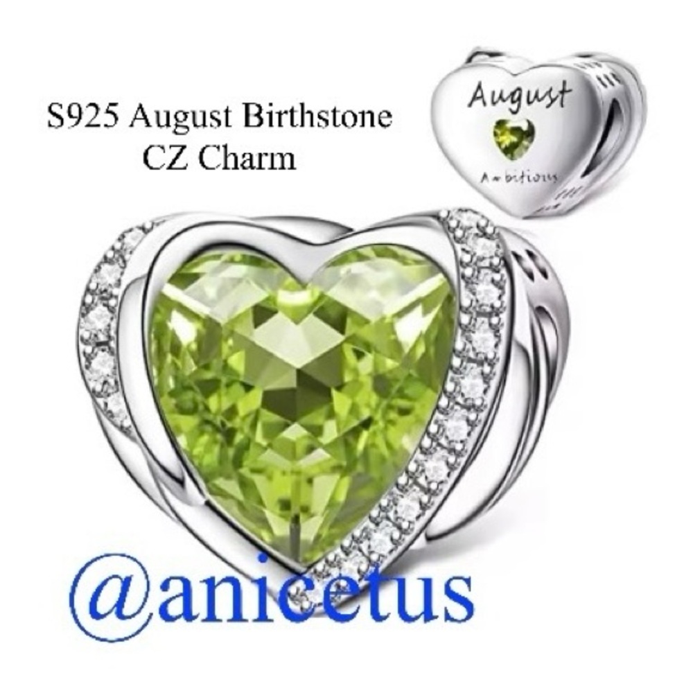 NWOT S925 Sterling Silver August Birthstone CZ Charm